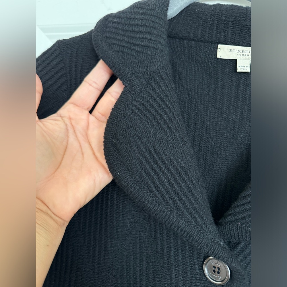 Burberry Black Ribbed Button-Up Wool Sweater Jacket - Picture 11 of 16